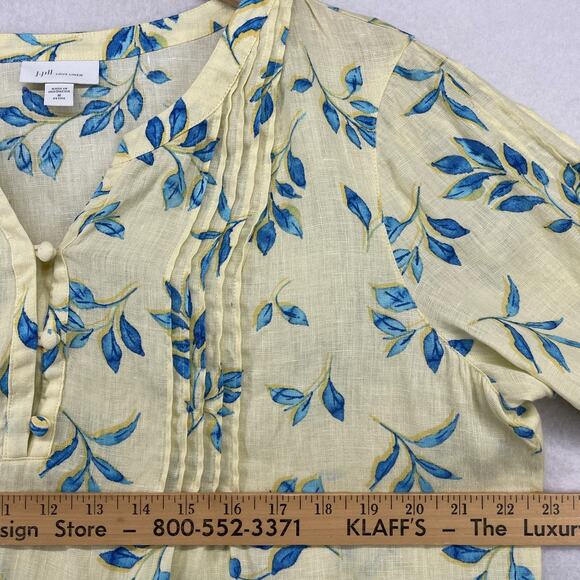 J.JILL Top PM Petite Love Linen Watercolor Printed Pintuck 3/4 Sleeve Yellow - Picture 11 of 13
